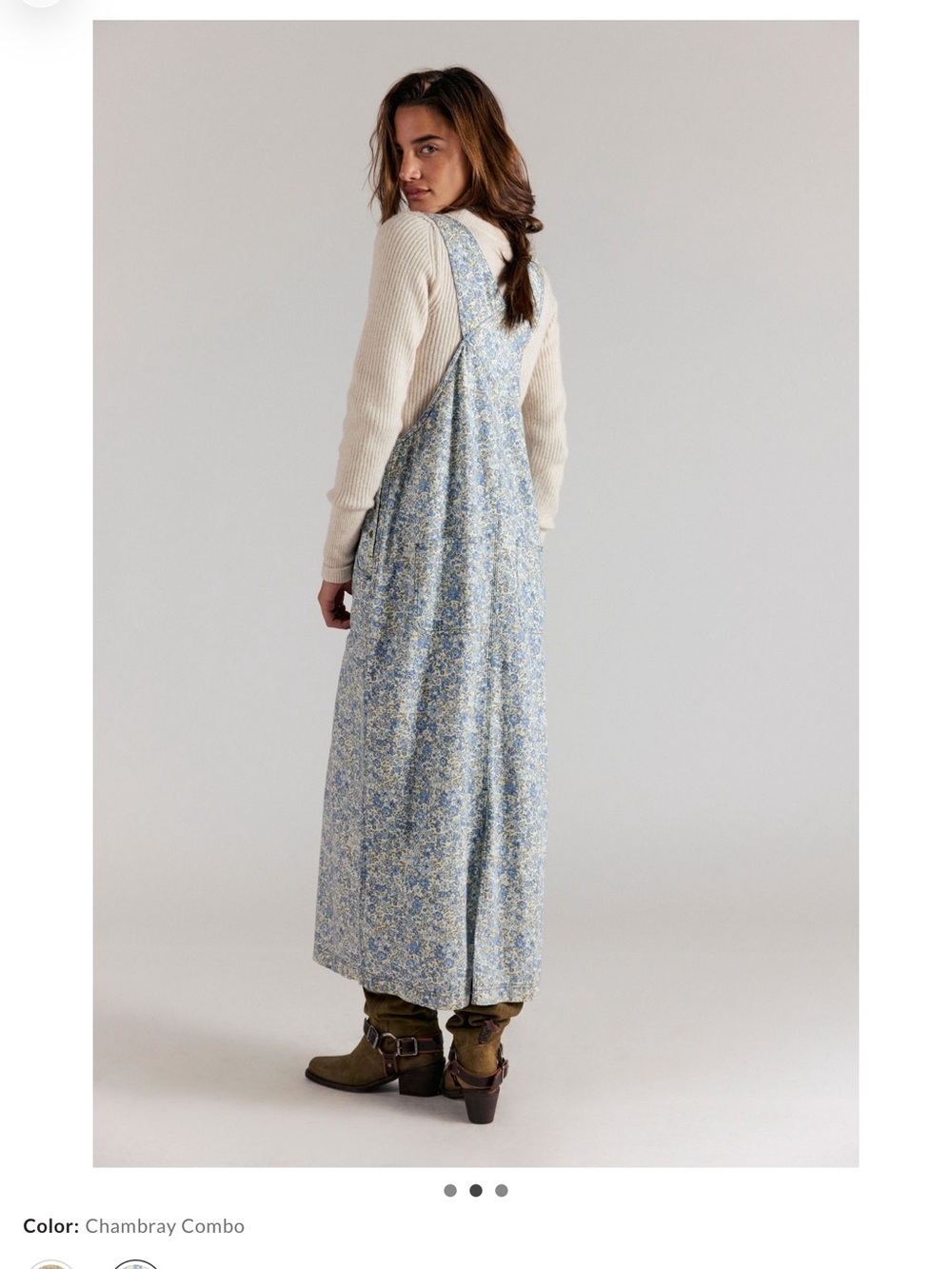 Chambray Combo Floral Denim Overall Dress - Blue - Picture 2 of 3
